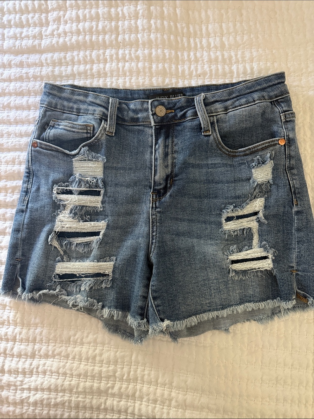 Judy Blue Light Wash Ripped Denim Shorts
